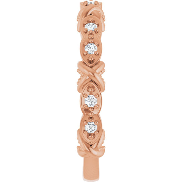 14K Gold Round Natural Diamond Anniversary Band – 1/8 CTW - Rose Gold - view 4
