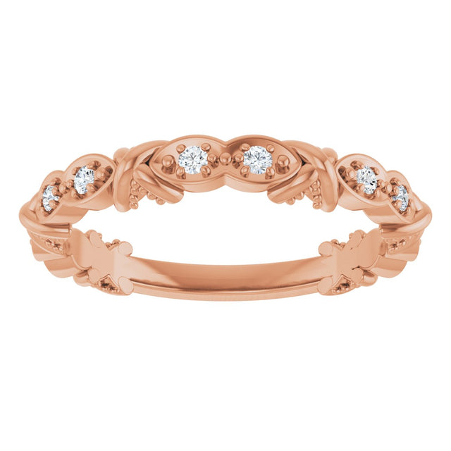 14K Gold Round Natural Diamond Anniversary Band – 1/8 CTW - Rose Gold - view 3