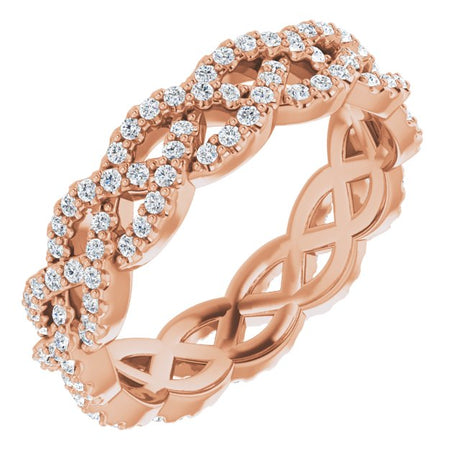 14K Gold Round Natural Diamond Infinity-Inspired Twisted Eternity Band – 1 mm Stones - Rose Gold