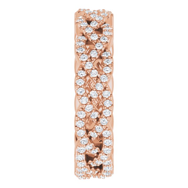 14K Gold Round Natural Diamond Infinity-Inspired Twisted Eternity Band – 1 mm Stones - Rose Gold - view 5