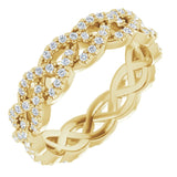 14K Gold Round Natural Diamond Infinity-Inspired Twisted Eternity Band – 1 mm Stones - Yellow Gold