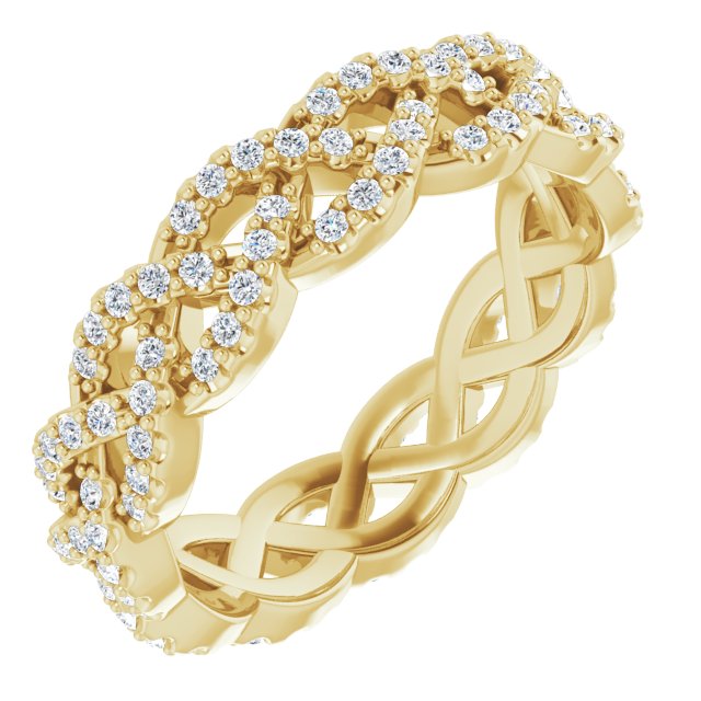 14K Gold Round Natural Diamond Infinity-Inspired Twisted Eternity Band – 1 mm Stones - Yellow Gold