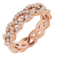 14K Gold Round Natural Diamond Infinity-Inspired Twisted Eternity Band – 1 mm Stones - Rose Gold