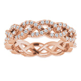 14K Gold Round Natural Diamond Infinity-Inspired Twisted Eternity Band – 1 mm Stones - Rose Gold - view 3