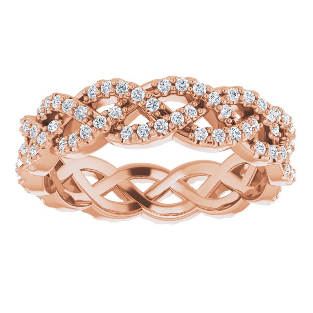 14K Gold Round Natural Diamond Infinity-Inspired Twisted Eternity Band – 1 mm Stones - Rose Gold - view 3
