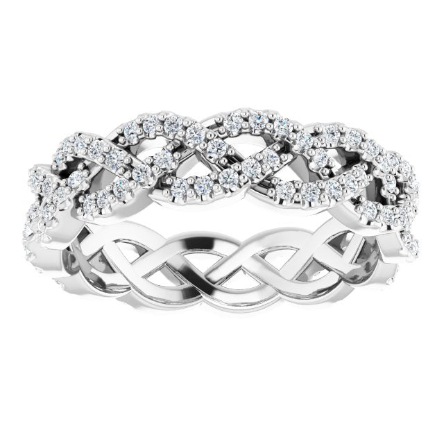 14K Gold Round Natural Diamond Infinity-Inspired Twisted Eternity Band – 1 mm Stones - White Gold - view 3