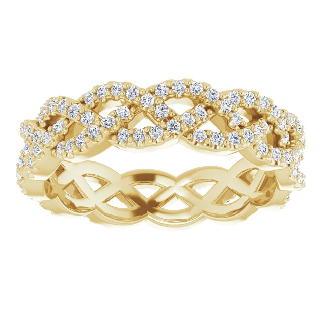 14K Gold Round Natural Diamond Infinity-Inspired Twisted Eternity Band – 1 mm Stones - Yellow Gold - view 3