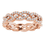 14K Gold Round Natural Diamond Infinity-Inspired Twisted Eternity Band – 1 mm Stones - Rose Gold - view 3