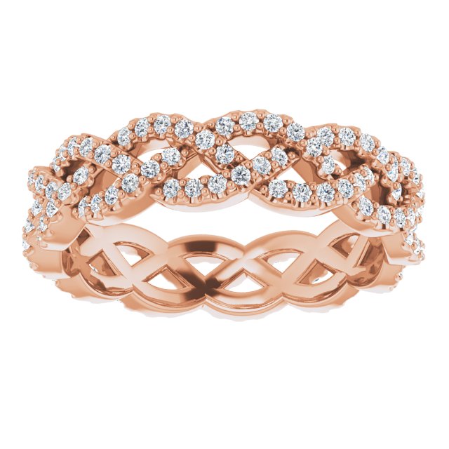 14K Gold Round Natural Diamond Infinity-Inspired Twisted Eternity Band – 1 mm Stones - Rose Gold - view 3