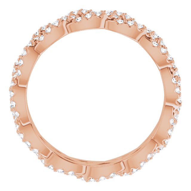 14K Gold Round Natural Diamond Infinity-Inspired Twisted Eternity Band – 1 mm Stones - Rose Gold - view 2