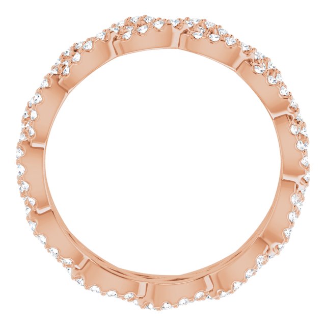 14K Gold Round Natural Diamond Infinity-Inspired Twisted Eternity Band – 1 mm Stones - Rose Gold - view 2