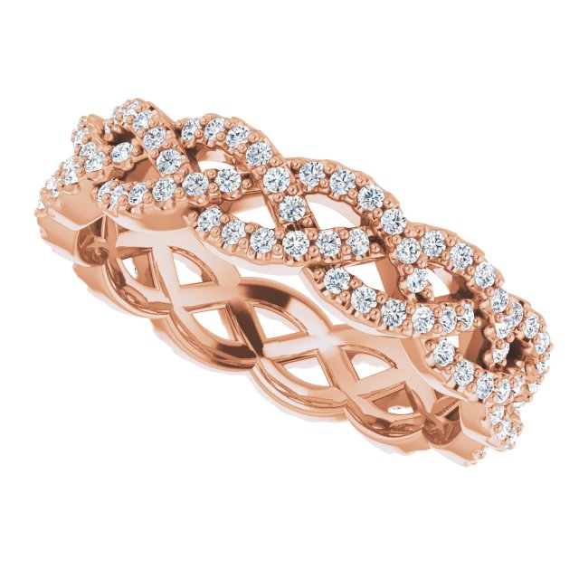 14K Gold Round Natural Diamond Infinity-Inspired Twisted Eternity Band – 1 mm Stones - Rose Gold - view 6