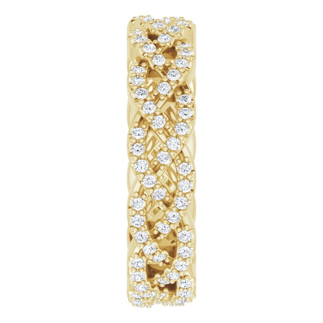 14K Gold Round Natural Diamond Infinity-Inspired Twisted Eternity Band – 1 mm Stones - Yellow Gold - view 4