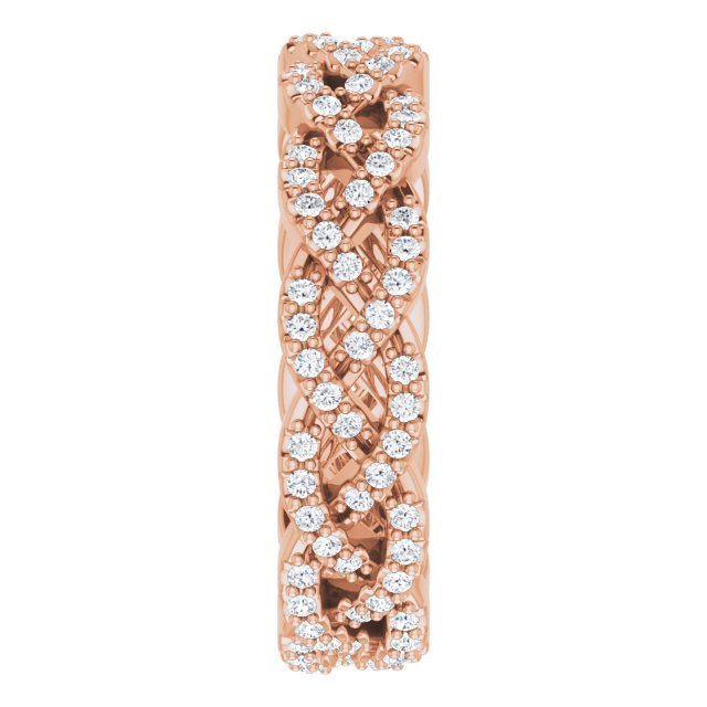 14K Gold Round Natural Diamond Infinity-Inspired Twisted Eternity Band – 1 mm Stones - Rose Gold - view 4