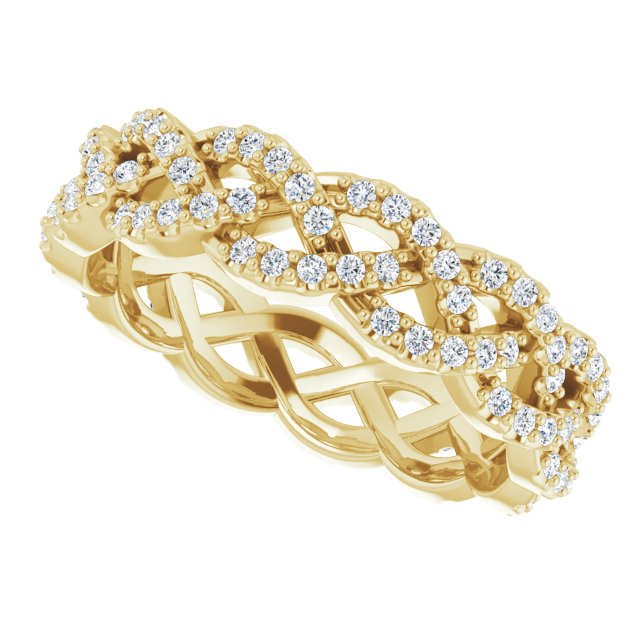 14K Gold Round Natural Diamond Infinity-Inspired Twisted Eternity Band – 1 mm Stones - Yellow Gold - view 5