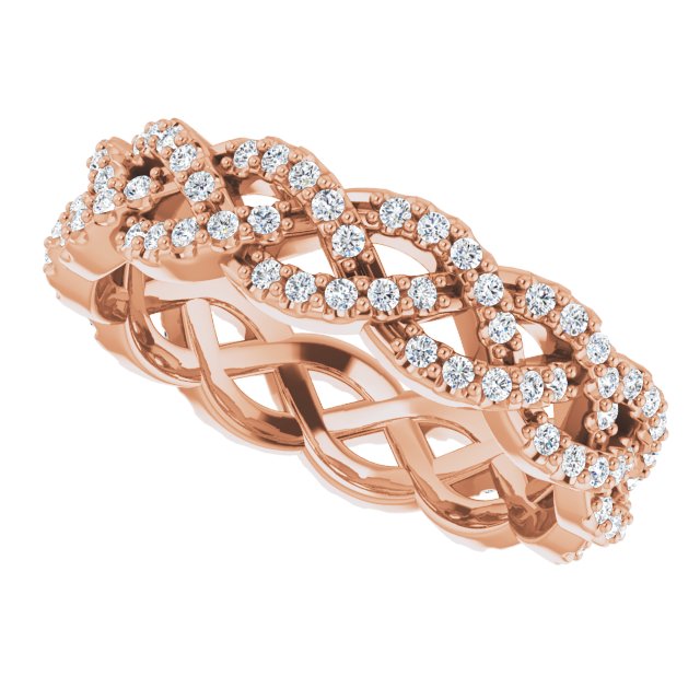 14K Gold Round Natural Diamond Infinity-Inspired Twisted Eternity Band – 1 mm Stones - Rose Gold - view 5