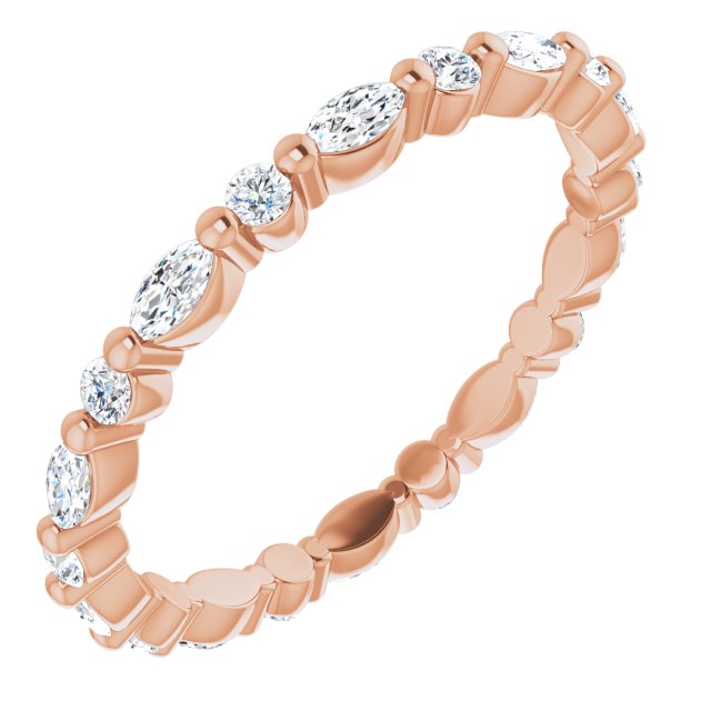 14K Gold Marquise Natural Diamond Multi-Shape Shared-Prong Eternity Band – 3.5x1.75 mm Stones - Rose Gold