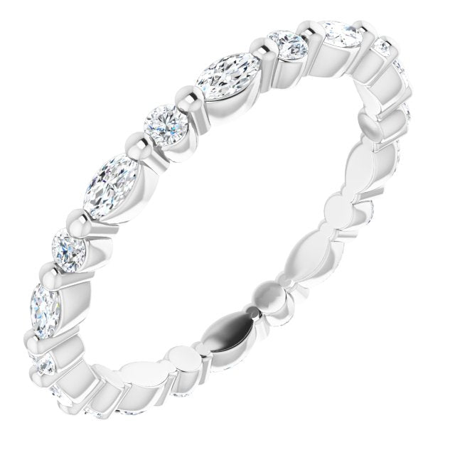 Platinum Marquise Natural Diamond Multi-Shape Shared-Prong Eternity Band – 3.5x1.75 mm Stones