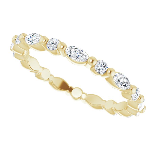14K Gold Marquise Natural Diamond Multi-Shape Shared-Prong Eternity Band – 3.5x1.75 mm Stones - Yellow Gold - view 5