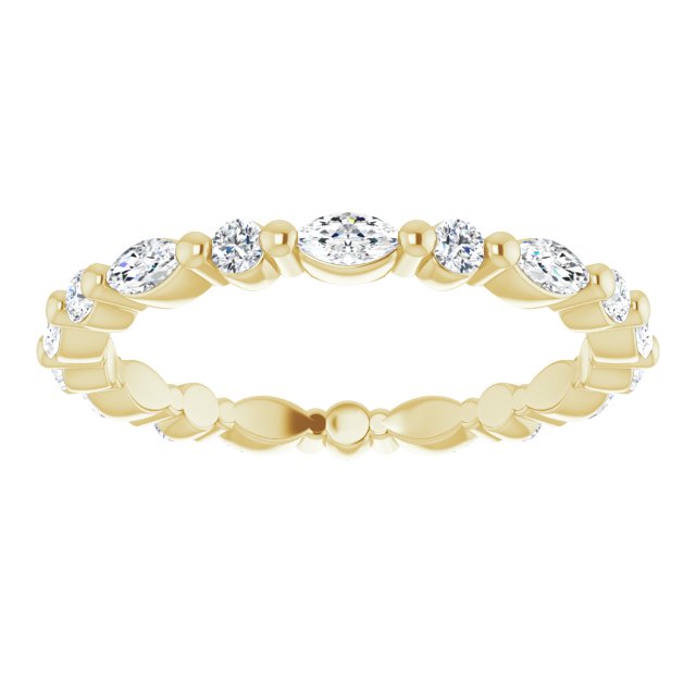 14K Gold Marquise Natural Diamond Multi-Shape Shared-Prong Eternity Band – 3.5x1.75 mm Stones - Yellow Gold - view 3