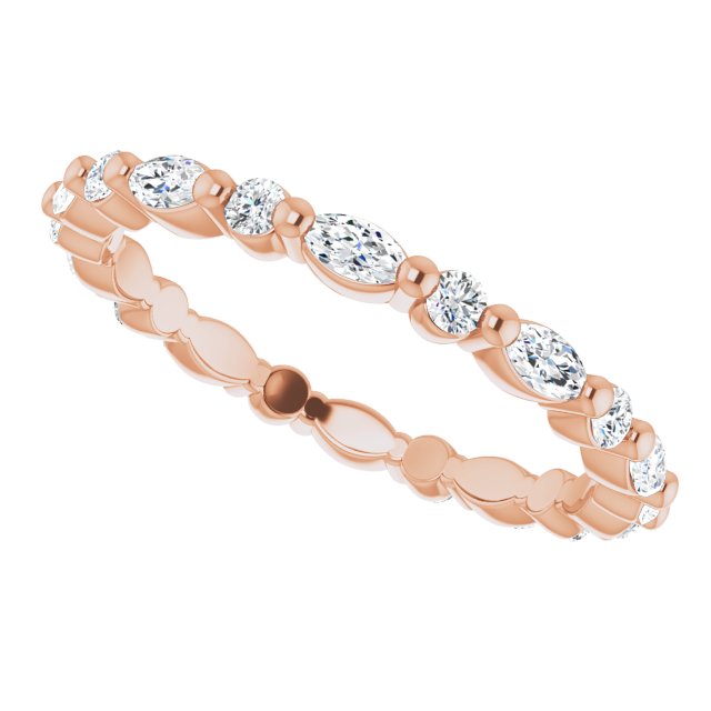 14K Gold Marquise Natural Diamond Multi-Shape Shared-Prong Eternity Band – 3.5x1.75 mm Stones - Rose Gold - view 5