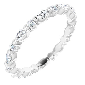 Platinum Marquise Natural Diamond Multi-Shape Shared-Prong Eternity Band – 3.5x1.75 mm Stones