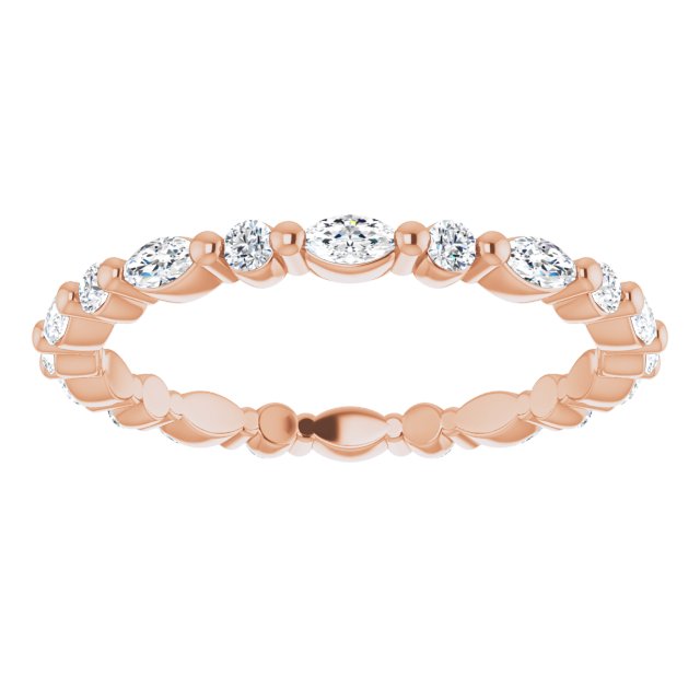 14K Gold Marquise Natural Diamond Multi-Shape Shared-Prong Eternity Band – 3.5x1.75 mm Stones - Rose Gold - view 3