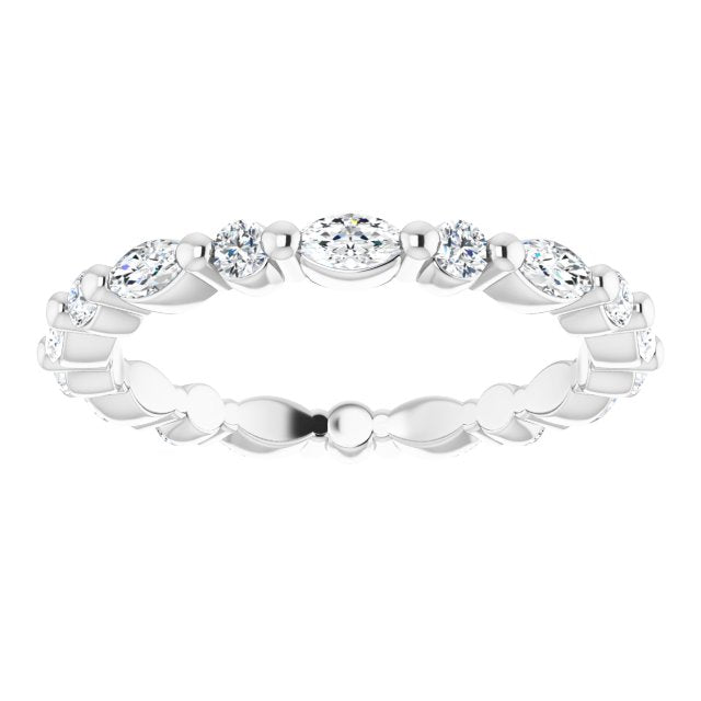 14K Gold Marquise Natural Diamond Multi-Shape Shared-Prong Eternity Band – 3.5x1.75 mm Stones - White Gold - view 3