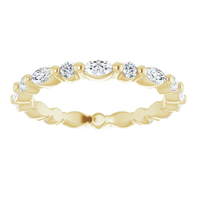 14K Gold Marquise Natural Diamond Multi-Shape Shared-Prong Eternity Band – 3.5x1.75 mm Stones - Yellow Gold - view 3