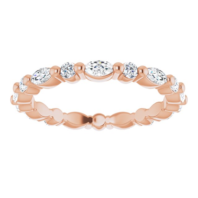 14K Gold Marquise Natural Diamond Multi-Shape Shared-Prong Eternity Band – 3.5x1.75 mm Stones - Rose Gold - view 3