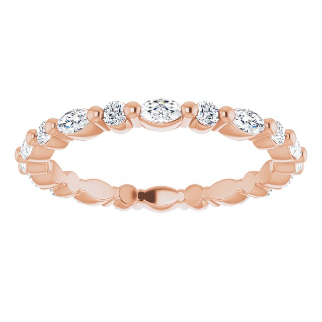 14K Gold Marquise Natural Diamond Multi-Shape Shared-Prong Eternity Band – 3.5x1.75 mm Stones - Rose Gold - view 3