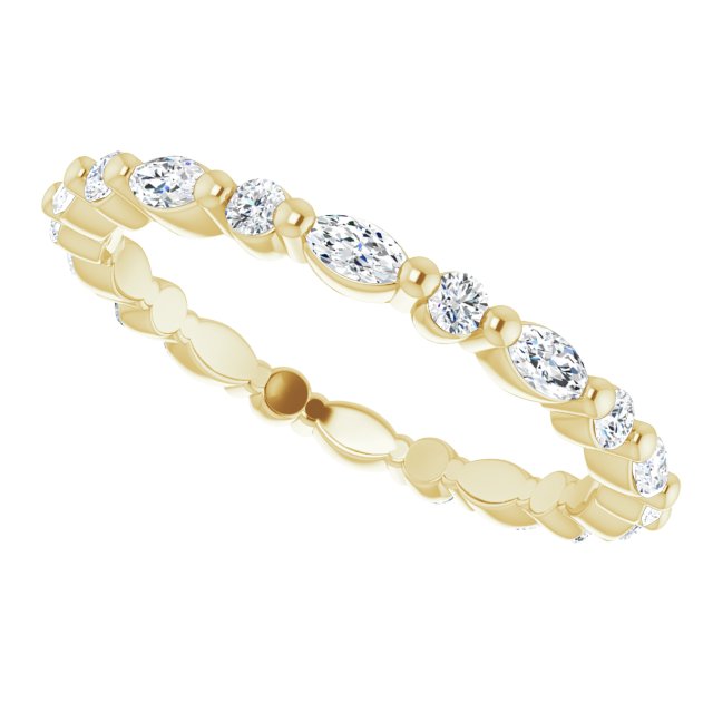 14K Gold Marquise Natural Diamond Multi-Shape Shared-Prong Eternity Band – 3.5x1.75 mm Stones - Yellow Gold - view 5