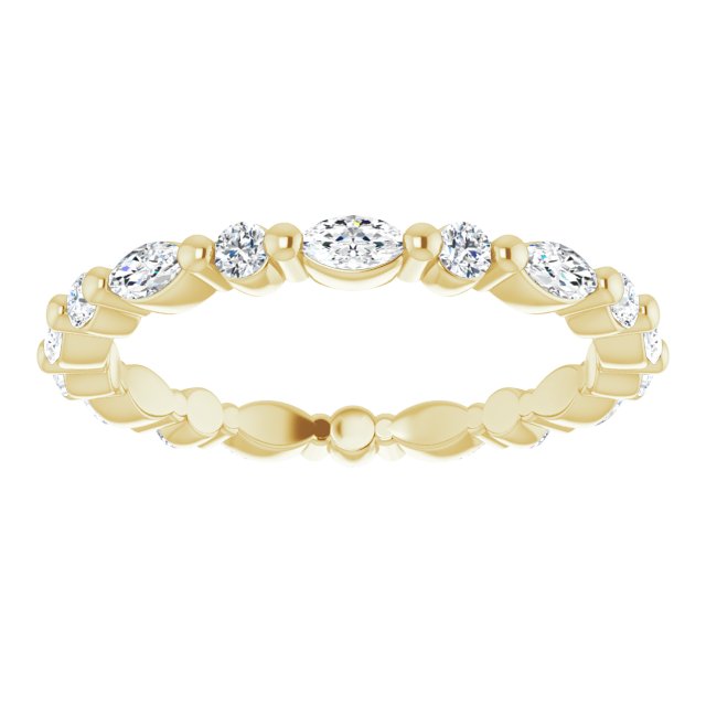 14K Gold Marquise Natural Diamond Multi-Shape Shared-Prong Eternity Band – 3.5x1.75 mm Stones - Yellow Gold - view 3