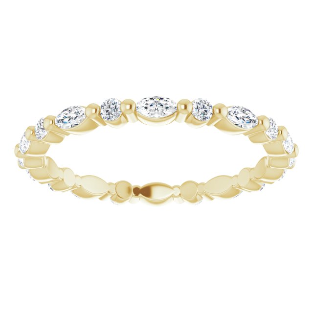 14K Gold Marquise Natural Diamond Multi-Shape Shared-Prong Eternity Band – 3.5x1.75 mm Stones - Yellow Gold - view 3