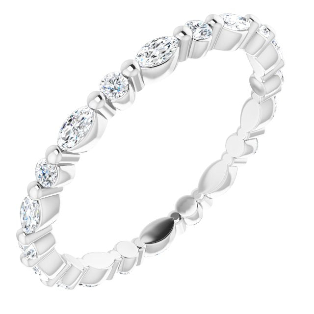 Platinum Marquise Natural Diamond Multi-Shape Shared-Prong Eternity Band – 3.5x1.75 mm Stones