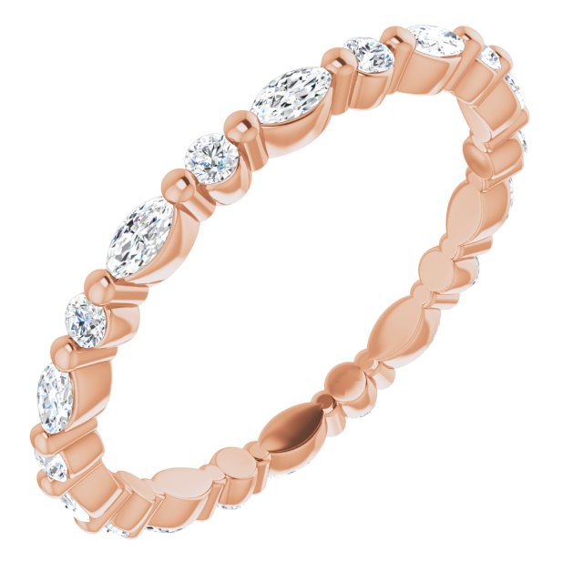 14K Gold Marquise Natural Diamond Multi-Shape Shared-Prong Eternity Band – 3.5x1.75 mm Stones - Rose Gold