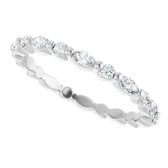 14K Gold Marquise Natural Diamond Multi-Shape Shared-Prong Eternity Band – 3.5x1.75 mm Stones - White Gold - view 5