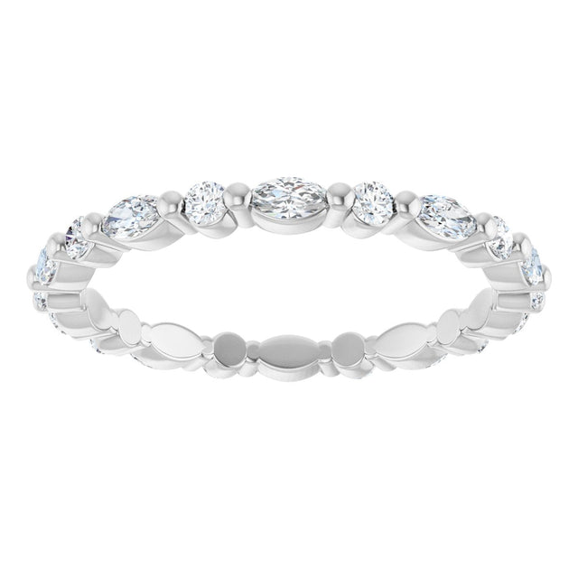 14K Gold Marquise Natural Diamond Multi-Shape Shared-Prong Eternity Band – 3.5x1.75 mm Stones - White Gold - view 3