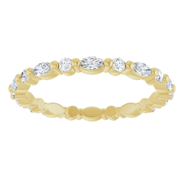 14K Gold Marquise Natural Diamond Multi-Shape Shared-Prong Eternity Band – 3.5x1.75 mm Stones - Yellow Gold - view 3