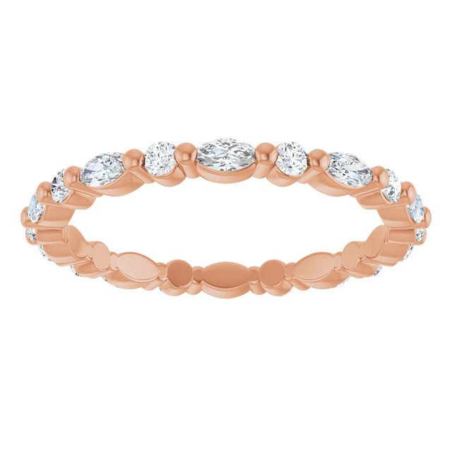 14K Gold Marquise Natural Diamond Multi-Shape Shared-Prong Eternity Band – 3.5x1.75 mm Stones - Rose Gold - view 3