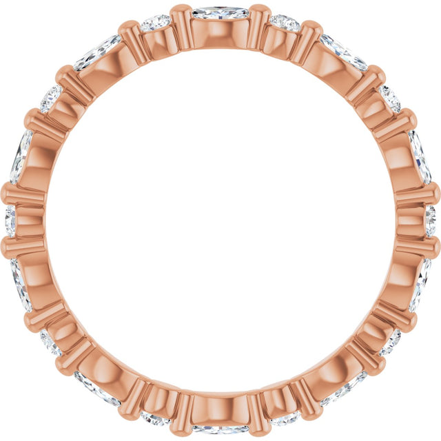14K Gold Marquise Natural Diamond Multi-Shape Shared-Prong Eternity Band – 3.5x1.75 mm Stones - Rose Gold - view 2