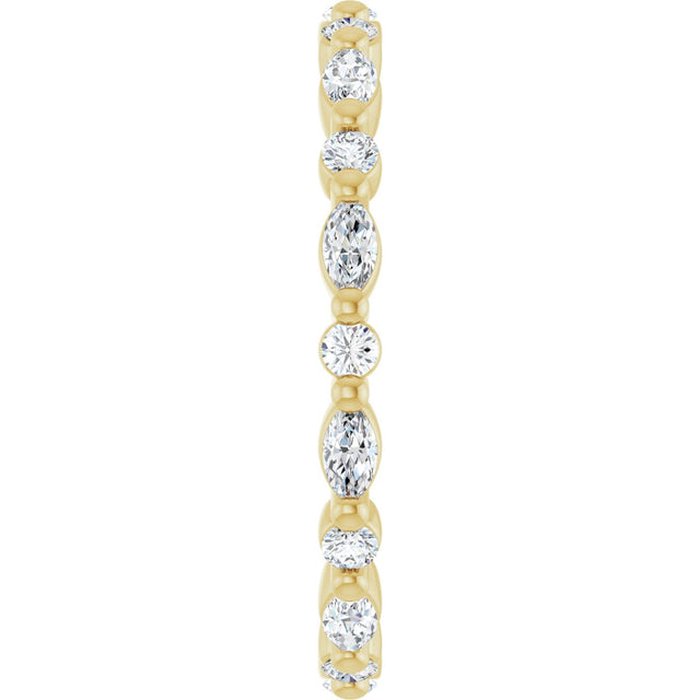14K Gold Marquise Natural Diamond Multi-Shape Shared-Prong Eternity Band – 3.5x1.75 mm Stones - Yellow Gold - view 4