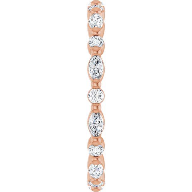 14K Gold Marquise Natural Diamond Multi-Shape Shared-Prong Eternity Band – 3.5x1.75 mm Stones - Rose Gold - view 4