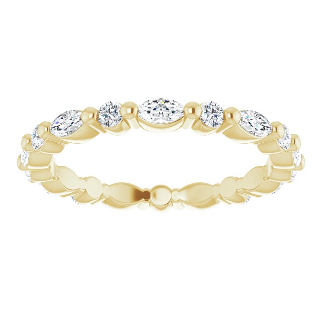 14K Gold Marquise Natural Diamond Multi-Shape Shared-Prong Eternity Band – 3.5x1.75 mm Stones - Yellow Gold - view 3