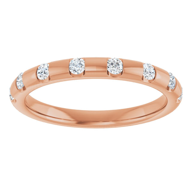 14K Gold Round Natural Diamond Channel-Set Anniversary Band – 1/4 CTW - Rose Gold - view 3