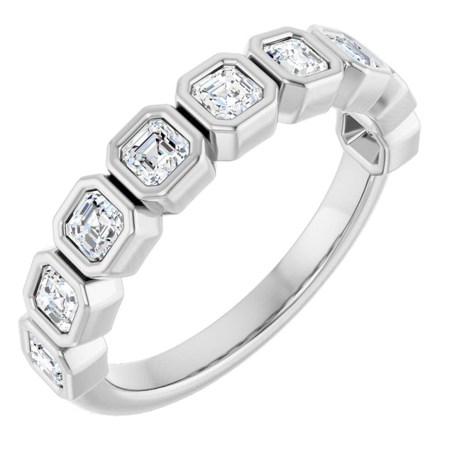 14K Gold Asscher Lab-Grown Diamond Bezel-Set Anniversary Band – 2.5x2.5 mm Stones - White Gold