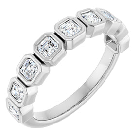 Platinum Asscher Lab-Grown Diamond Bezel-Set Anniversary Band – 2.5x2.5 mm Stones