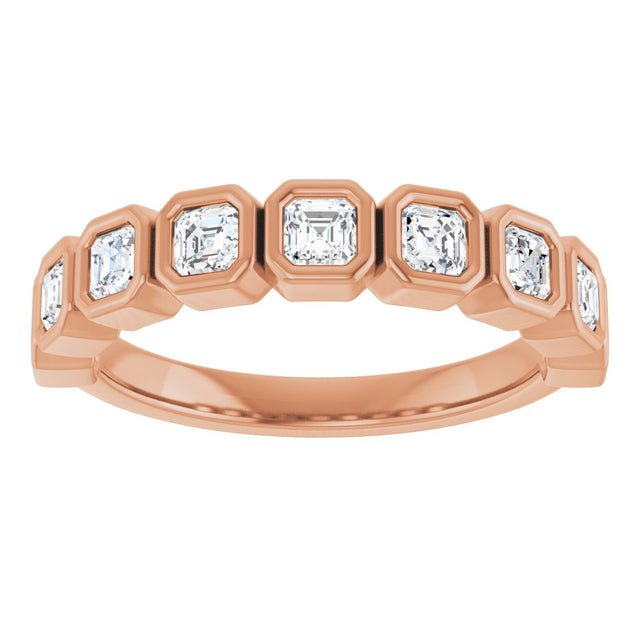 14K Gold Asscher Lab-Grown Diamond Bezel-Set Anniversary Band – 2.5x2.5 mm Stones - Rose Gold - view 3