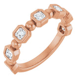 14K Gold Asscher Natural Diamond Beaded Bezel-Set Anniversary Band – 1/3–1 1/8 CTW - Rose Gold