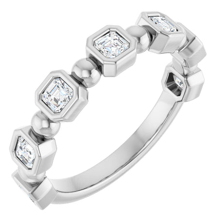 Platinum Asscher Natural Diamond Beaded Bezel-Set Anniversary Band – 1/3–1 1/8 CTW